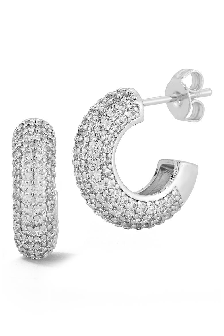 Pavé Cubic Zirconia Hoop Earrings, Main, color, SILVER