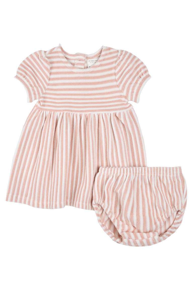 Stripe Terry Cloth Dress & Bloomers Set, Main, color, CORAL