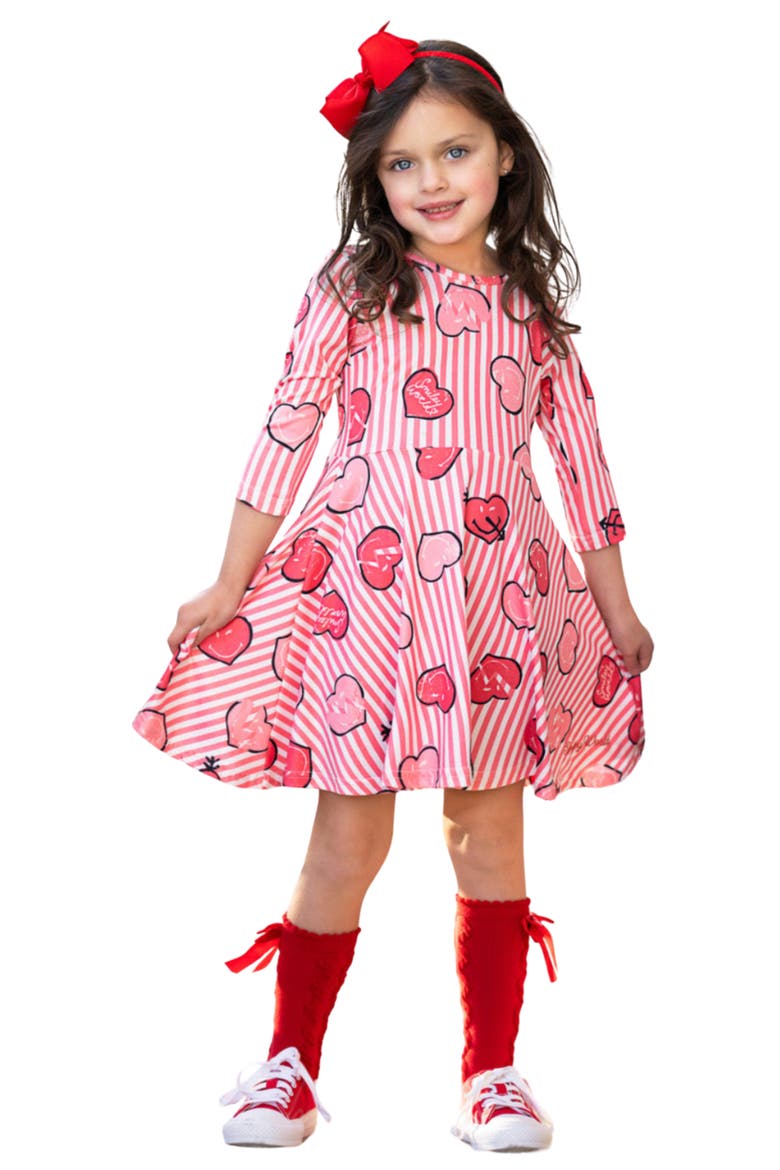 Girls SmileyWorld Love Stamped Skater Dress, Main, color, Red