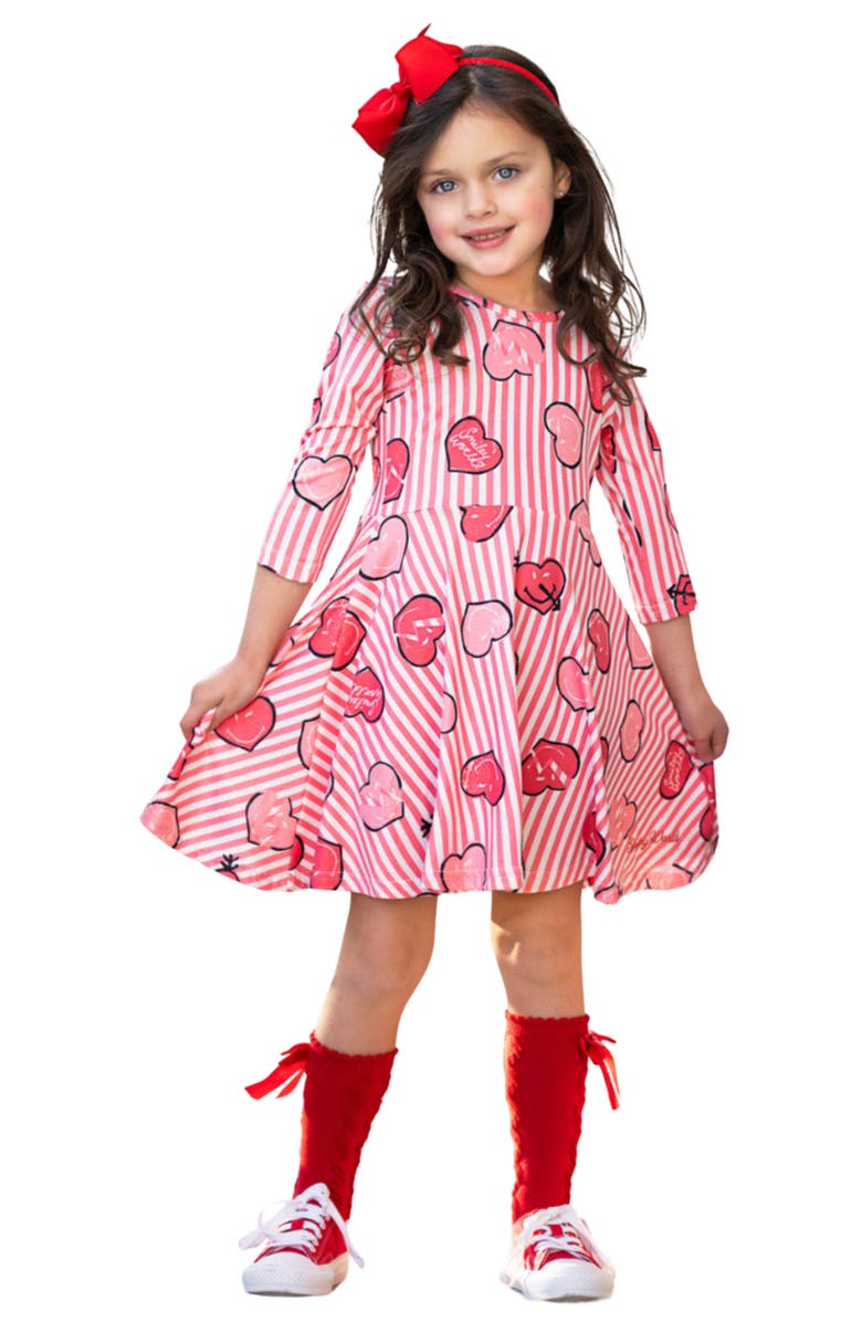 Mia Belle Girls Girls SmileyWorld Love Stamped Skater Dress, Main, color, Red