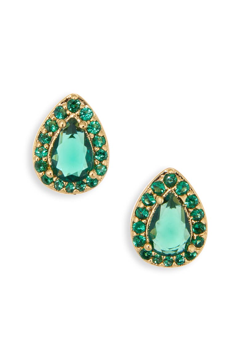teardrop pavé stud earrings, Main, color, GREEN