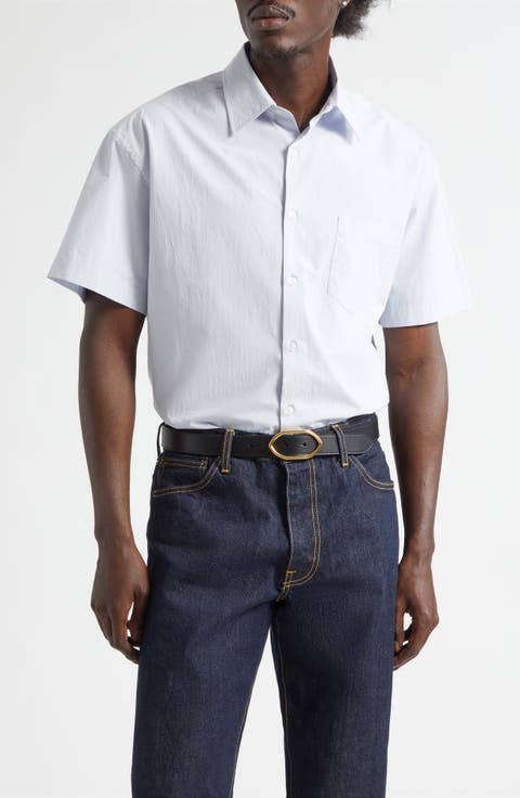 Oversize Short Sleeve Cotton Poplin Button-Up Shirt