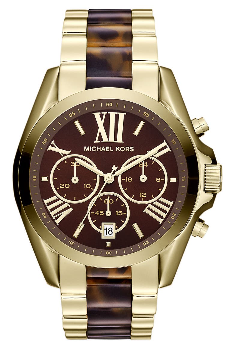 Michael Kors 'Bradshaw' Chronograph Bracelet Watch, Main, color, TORTOISE/ GOLD