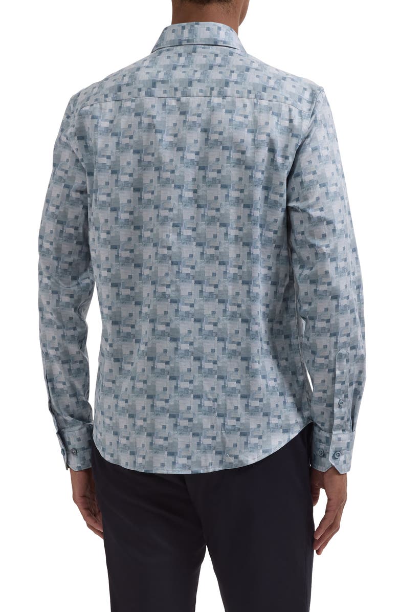 Bugatchi Axel Trim Fit Abstract Mosaic Print Stretch Cotton Button-Up Shirt, Alternate, color, Ether