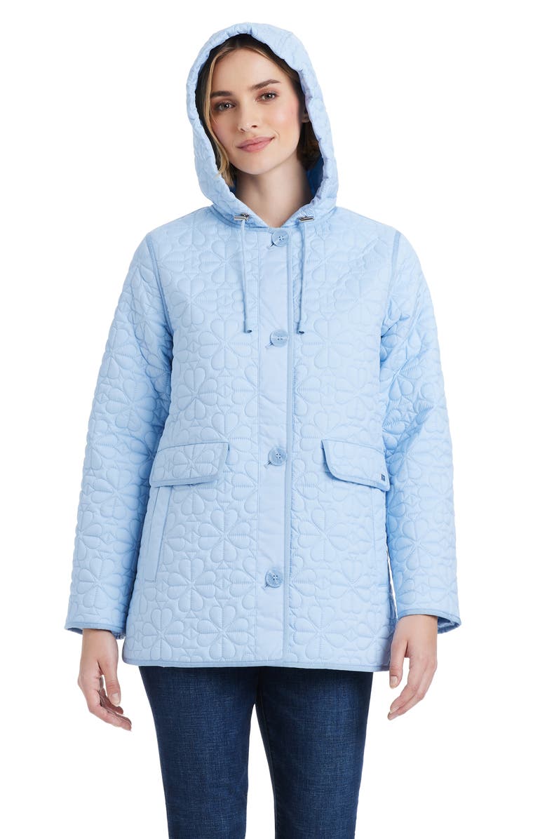 Kate Spade New York spade floral quilted a-line jacket, Alternate, color, Clear Sky