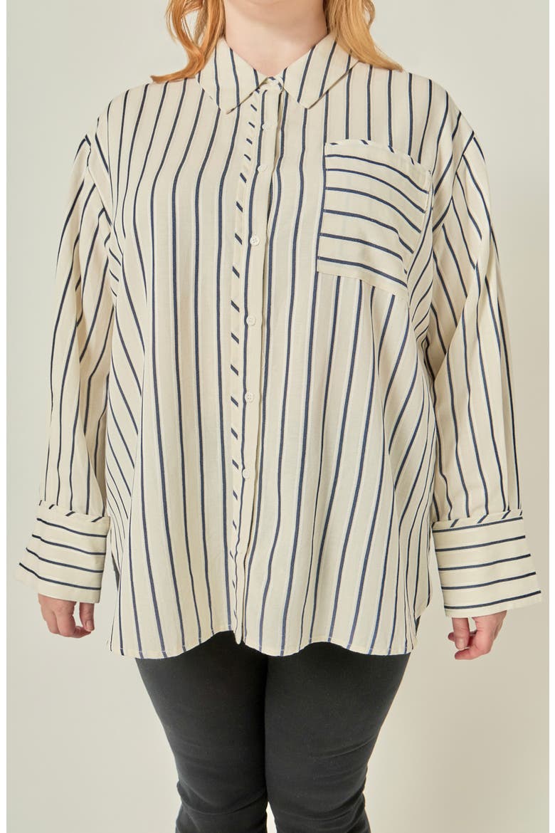 Striped Button Shirt, Alternate, color, NAVY STRIPE