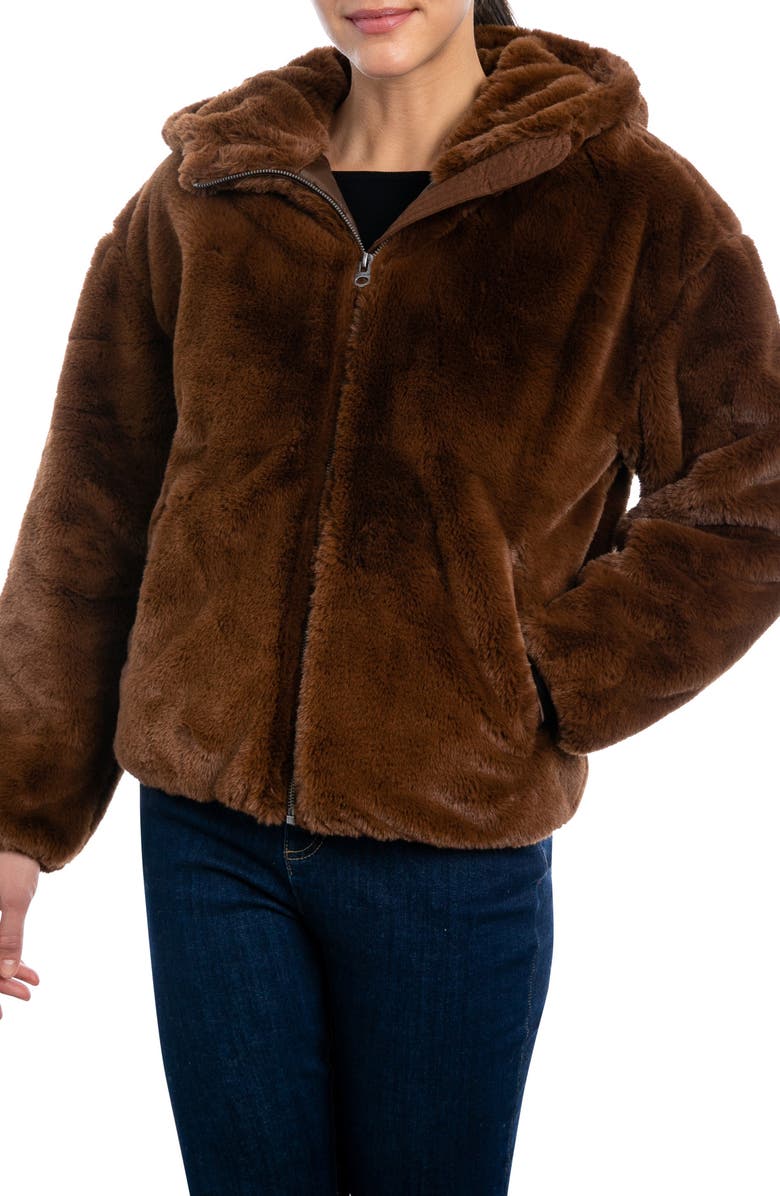 Lucky Brand Faux Fur Hooded Bomber Jacket, Main, color, 