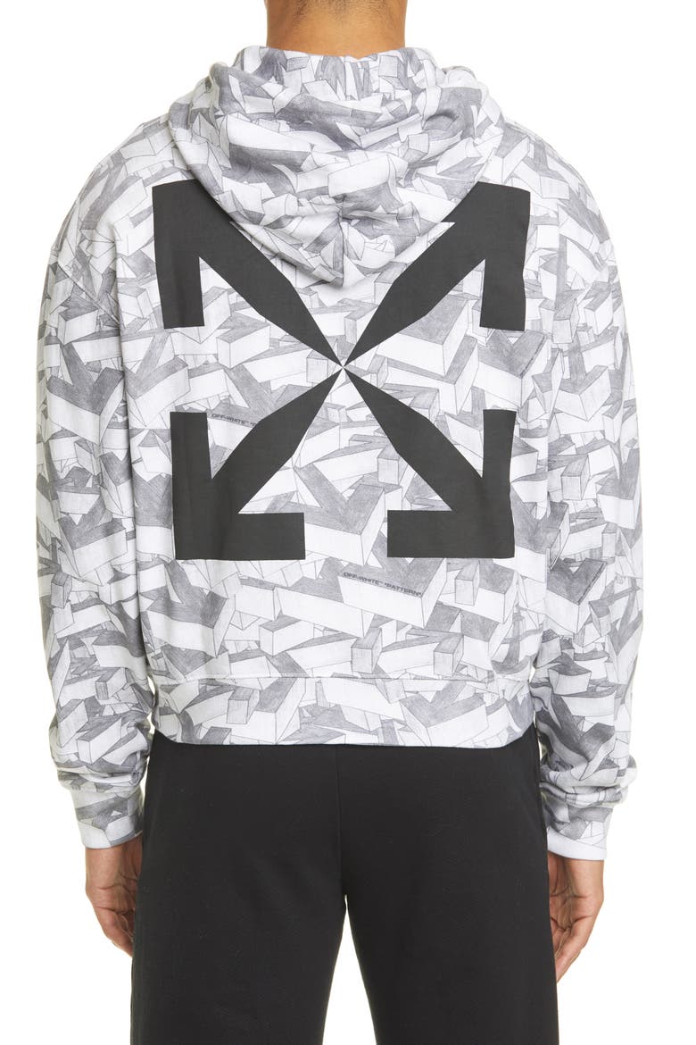 Arrows Print Cotton Hoodie, Alternate, color, ALL OVER BLACK