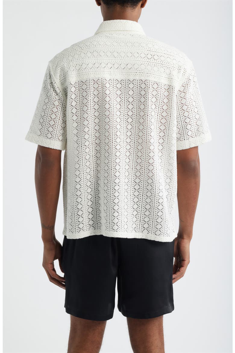 Boxy Lace Short Sleeve Button-Up Shirt, Alternate, color, IVORY EGRET