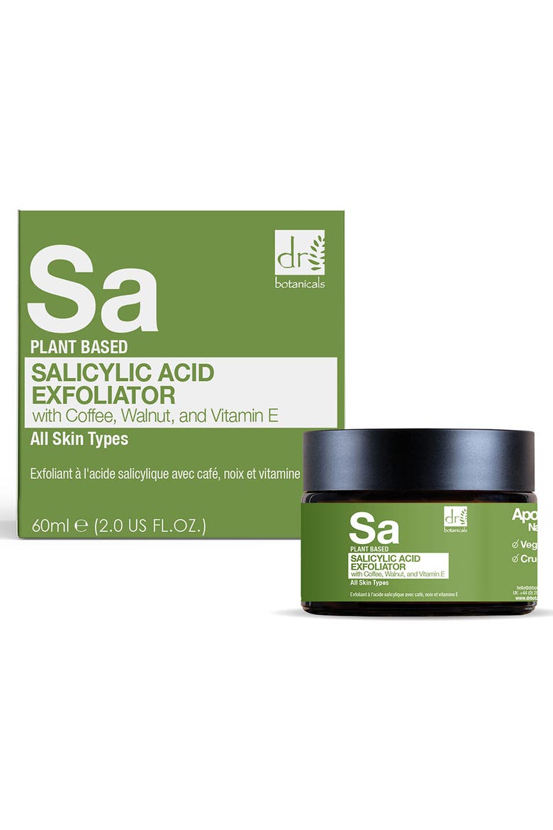 Salicylic Acid Exfoliator with Coffee, Walnut & Vitamin E 60ml for Acne & Blemishes, Large Pores, Alternate, color, White