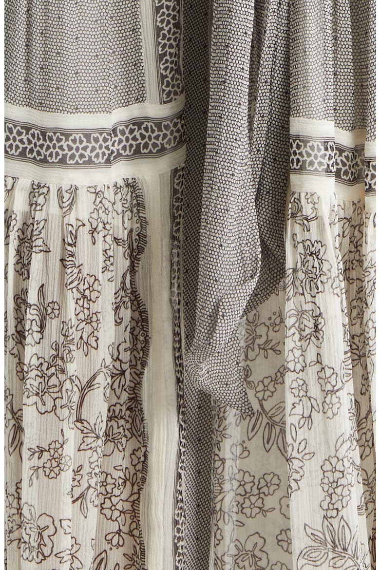 Halley Mixed Print Long Sleeve Silk Dress, Alternate, color, BONE/ BLACK FLORAL
