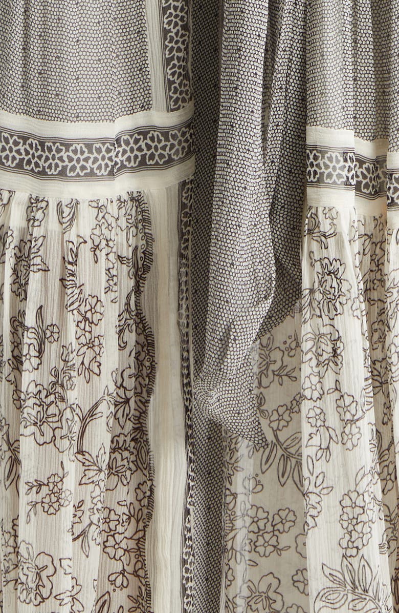 Ramy Brook Halley Mixed Print Long Sleeve Silk Dress, Alternate, color, Bone/ Black Floral