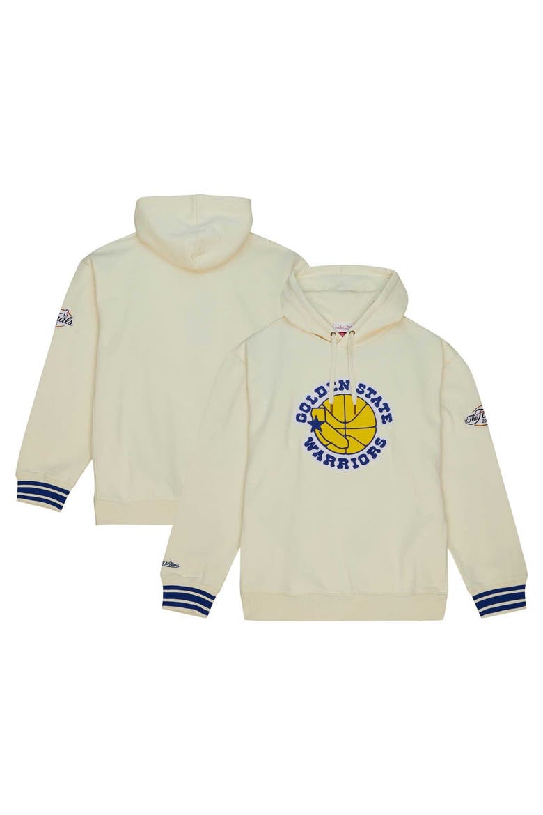 Men's Mitchell & Ness Cream Golden State Warriors Chainstitch Felt Pullover Hoodie, Alternate, color, Cream