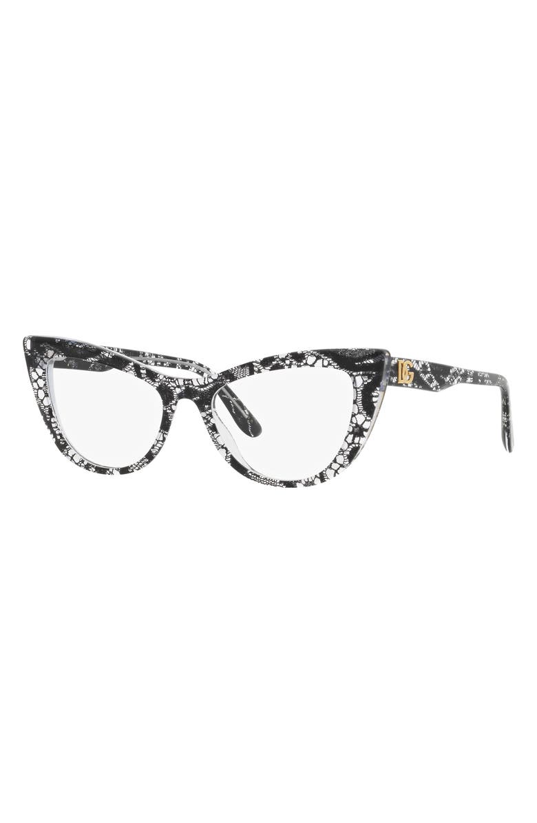 Dolce&Gabbana 54mm Cat Eye Optical Glasses, Alternate, color, Black Lace