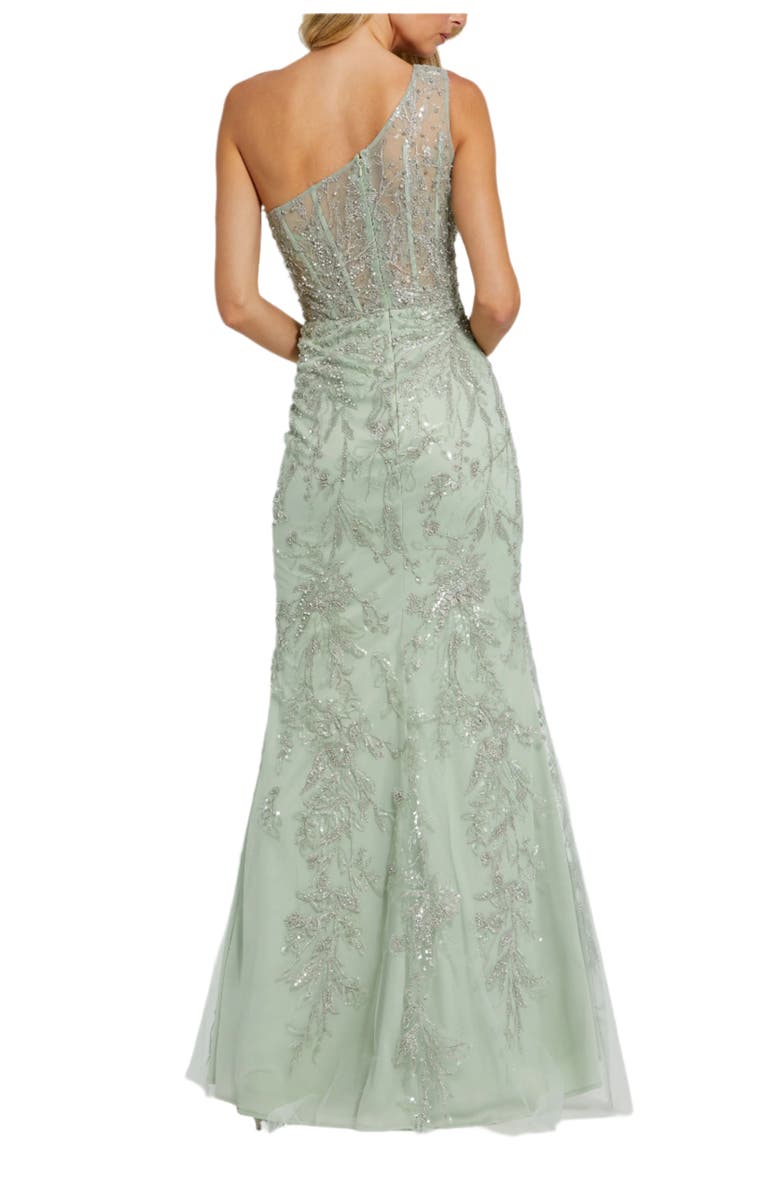Mac Duggal Embellished One-Shoulder Corset Bodice Column Gown, Alternate, color, Sage
