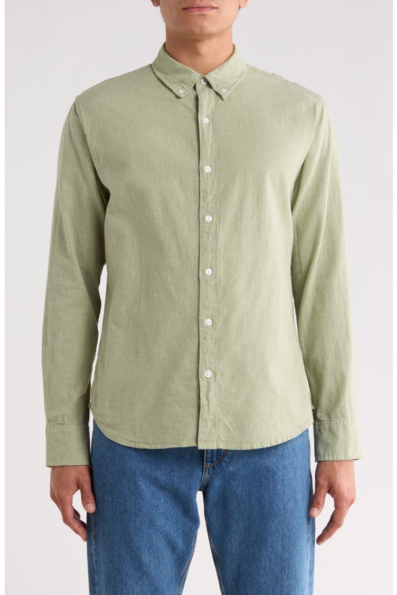 Everyday Pinstripe Button Front Shirt, Main, color, SEA SPRAY