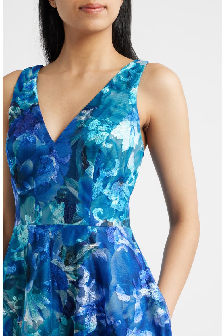 Embroidered Sleeveless Fit & Flare Cocktail Dress, Alternate, color, TEAL