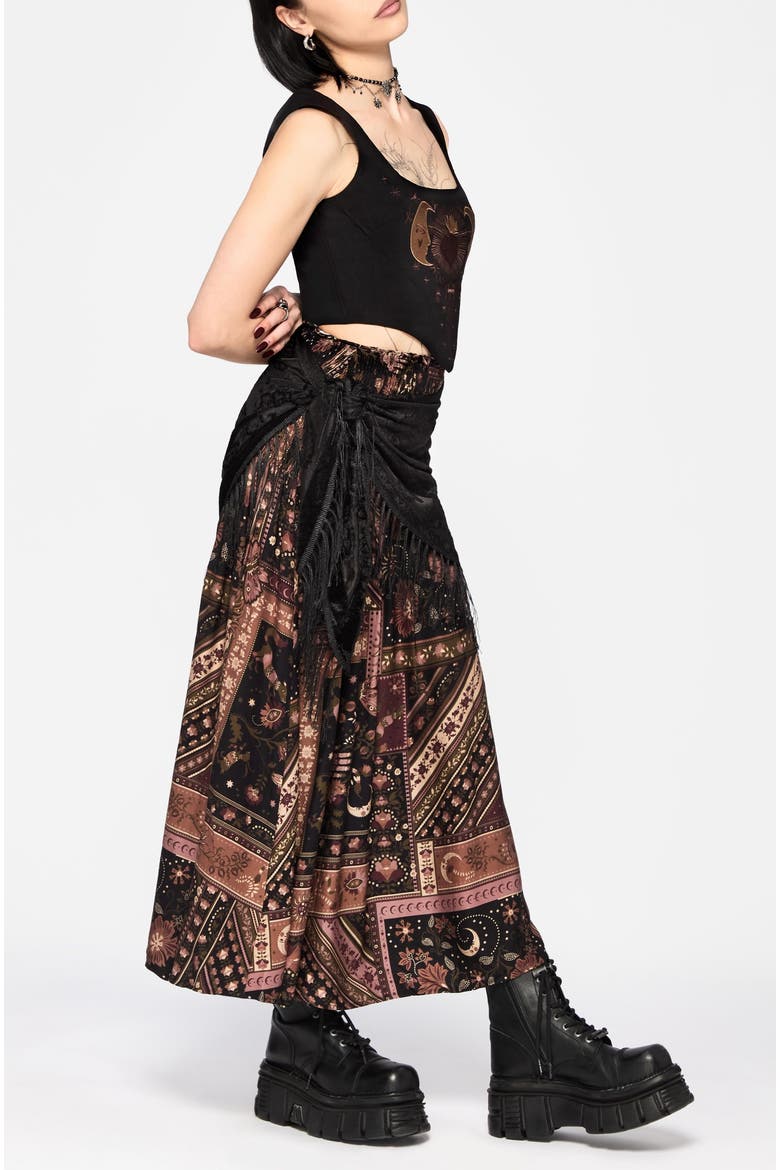 Nola Folk Patchwork Midi Skirt, Alternate, color, Black
