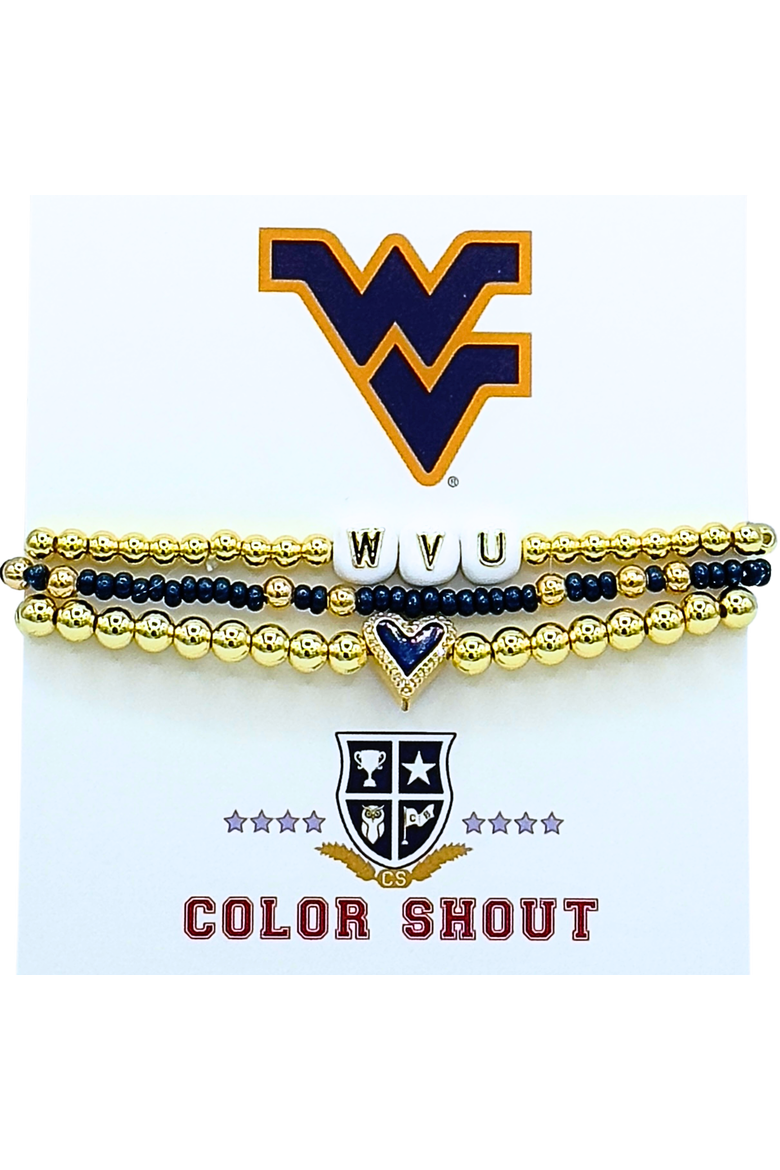 West Virginia University Love My College Bracelet Stack, Main, color, Yellow Gold