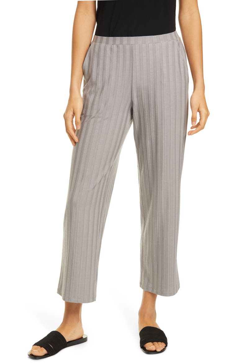 Ribbed Knit Straight Leg Ankle Pants, Main, color, ZINC