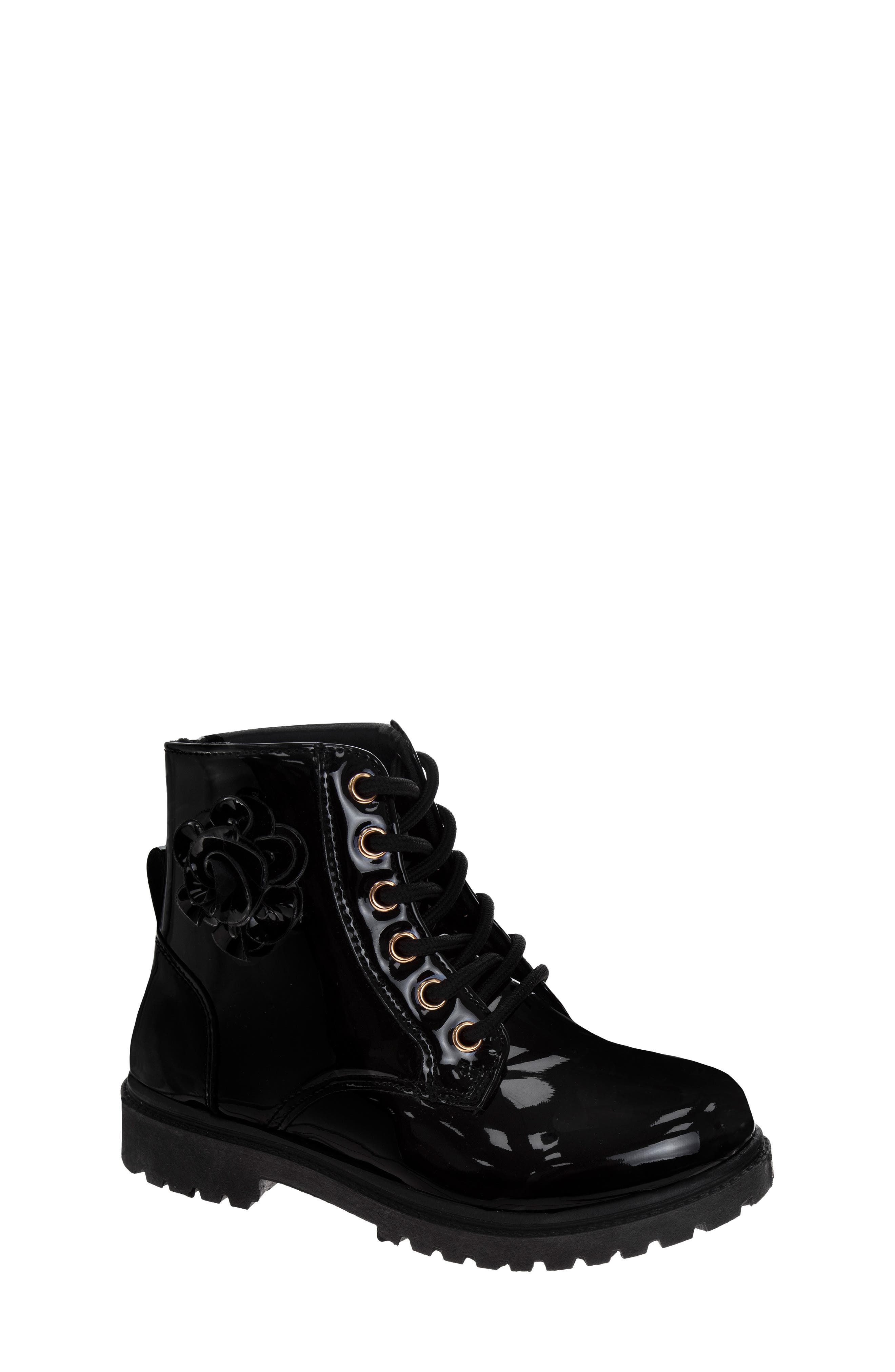Kids' Floral Faux Leather Combat Boot