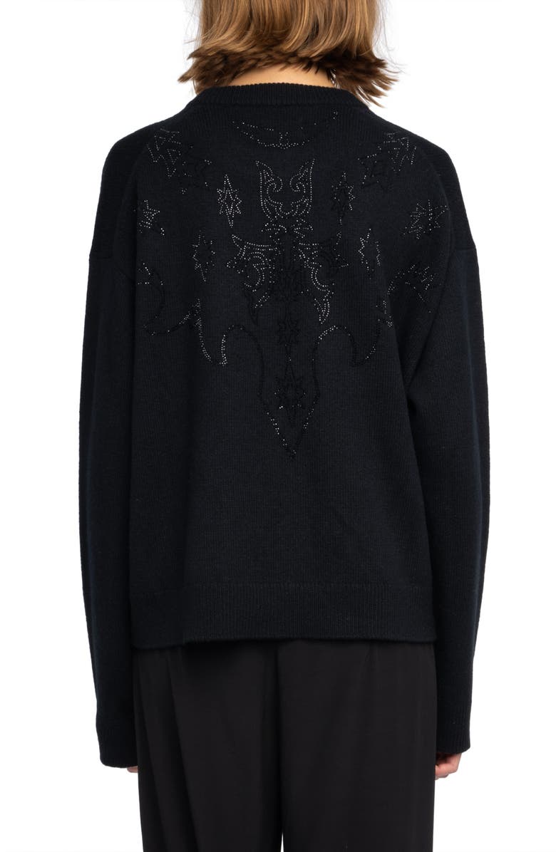 Zadig & Voltaire Markuz Crystal Embellished Cashmere Sweater, Alternate, color, Black