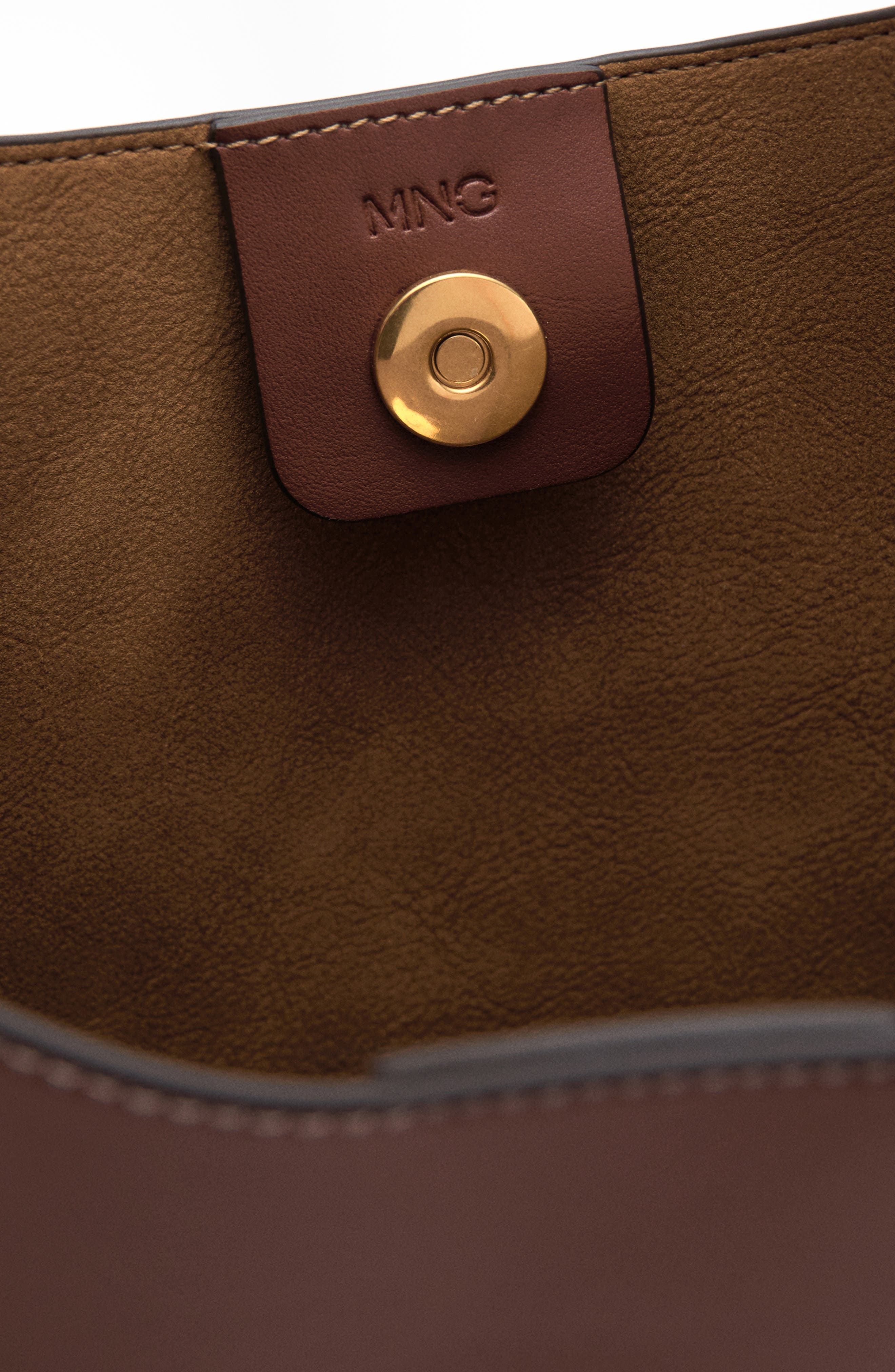 MANGO Large Oval Faux Leather Shoulder Bag, Alternate, color, Leather