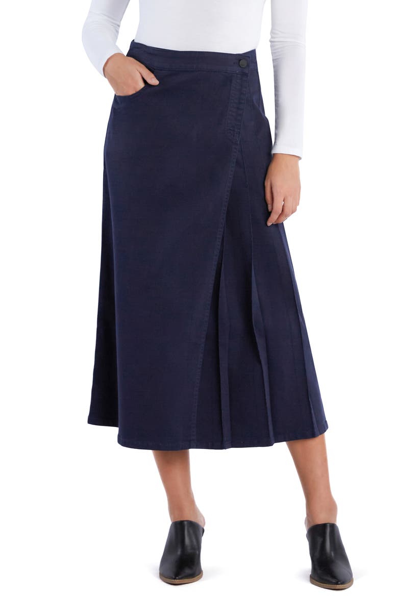 Delphine Side Pleat Denim Maxi Skirt, Main, color, DENIM BLACK