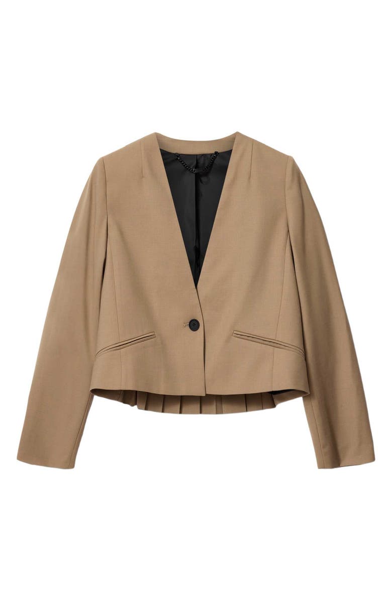 AllSaints Poppy Wool Blend Crop Blazer, Alternate, color, Sand Brown