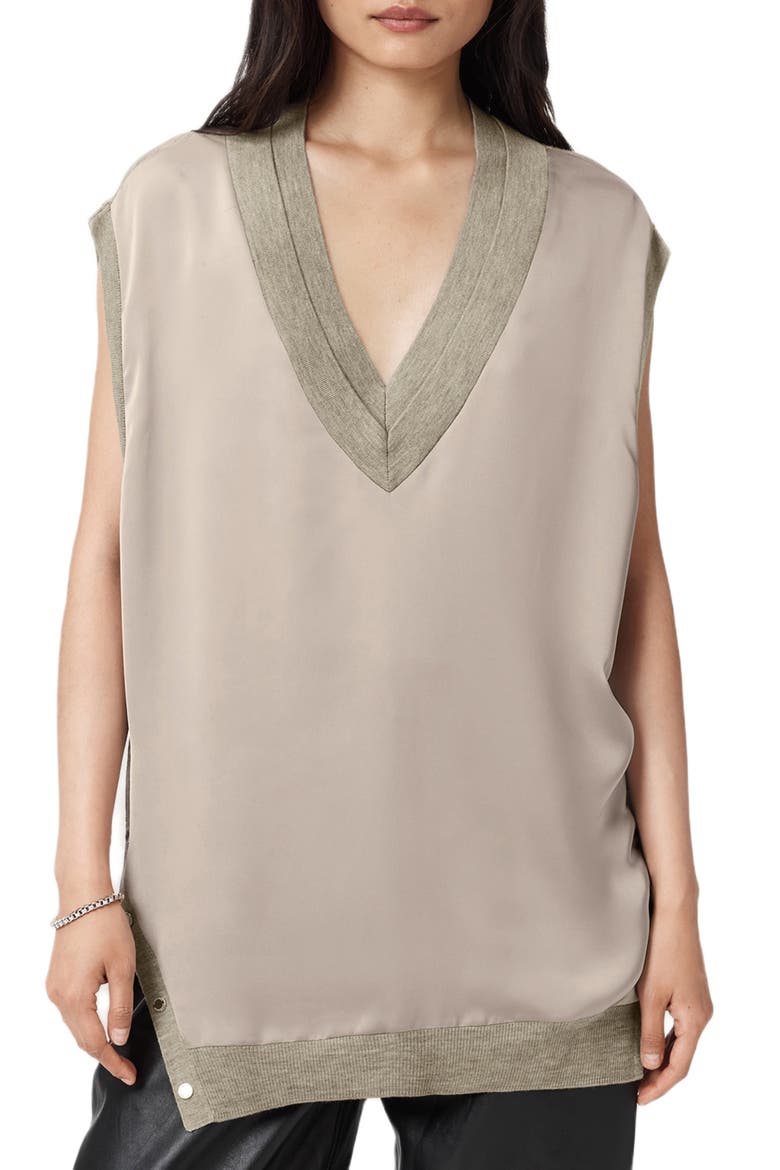 Bern Side Snap Mixed Media Sweater Tank, Main, color, TAUPE GREY