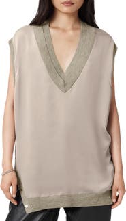 AllSaints Bern Side Snap Mixed Media Sweater Tank