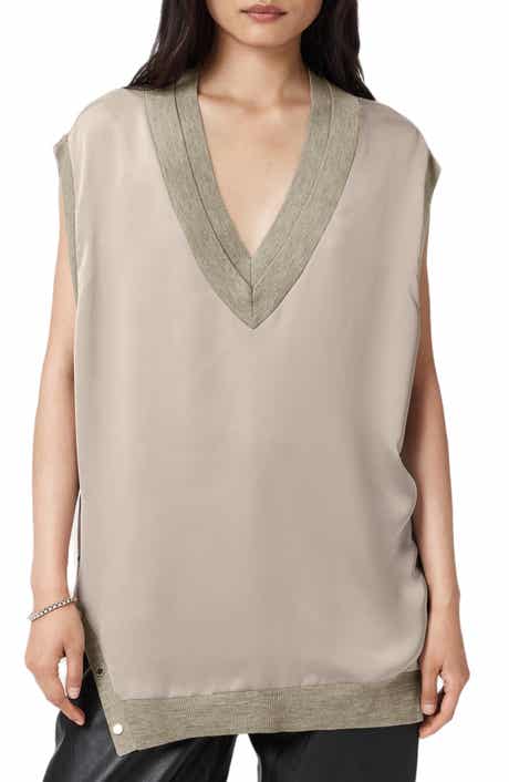 AllSaints Bern Side Snap Mixed Media Sweater Tank
