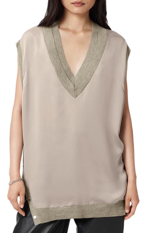 Allsaints Bern Side Snap Mixed Media Sweater Tank In Gold