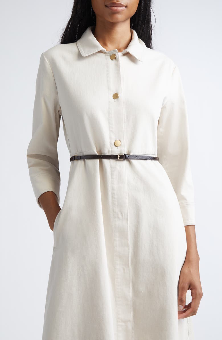 Max Mara Amelia Belted Long Sleeve Stretch Cotton Shirtdress, Alternate, color, Sand