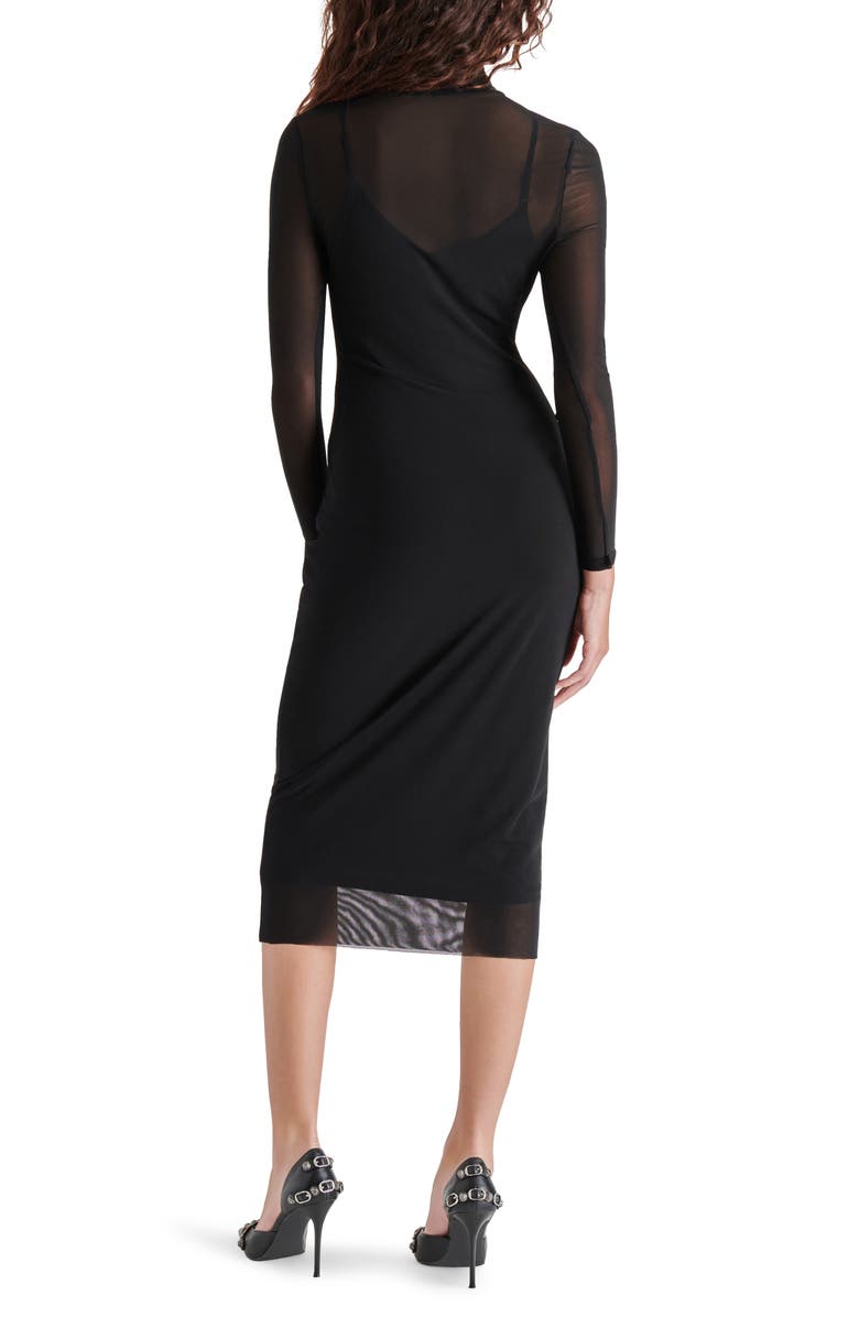 Steve Madden Vivienne Long Sleeve Mesh Midi Dress, Alternate, color, Black