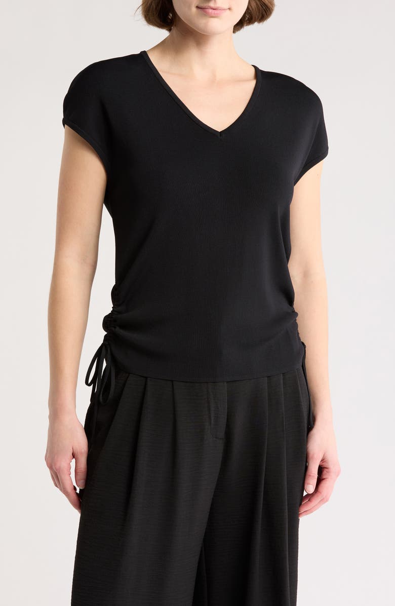 Adrianna Papell V-Neck Cap Sleeve Side Tie Top, Main, color, Black