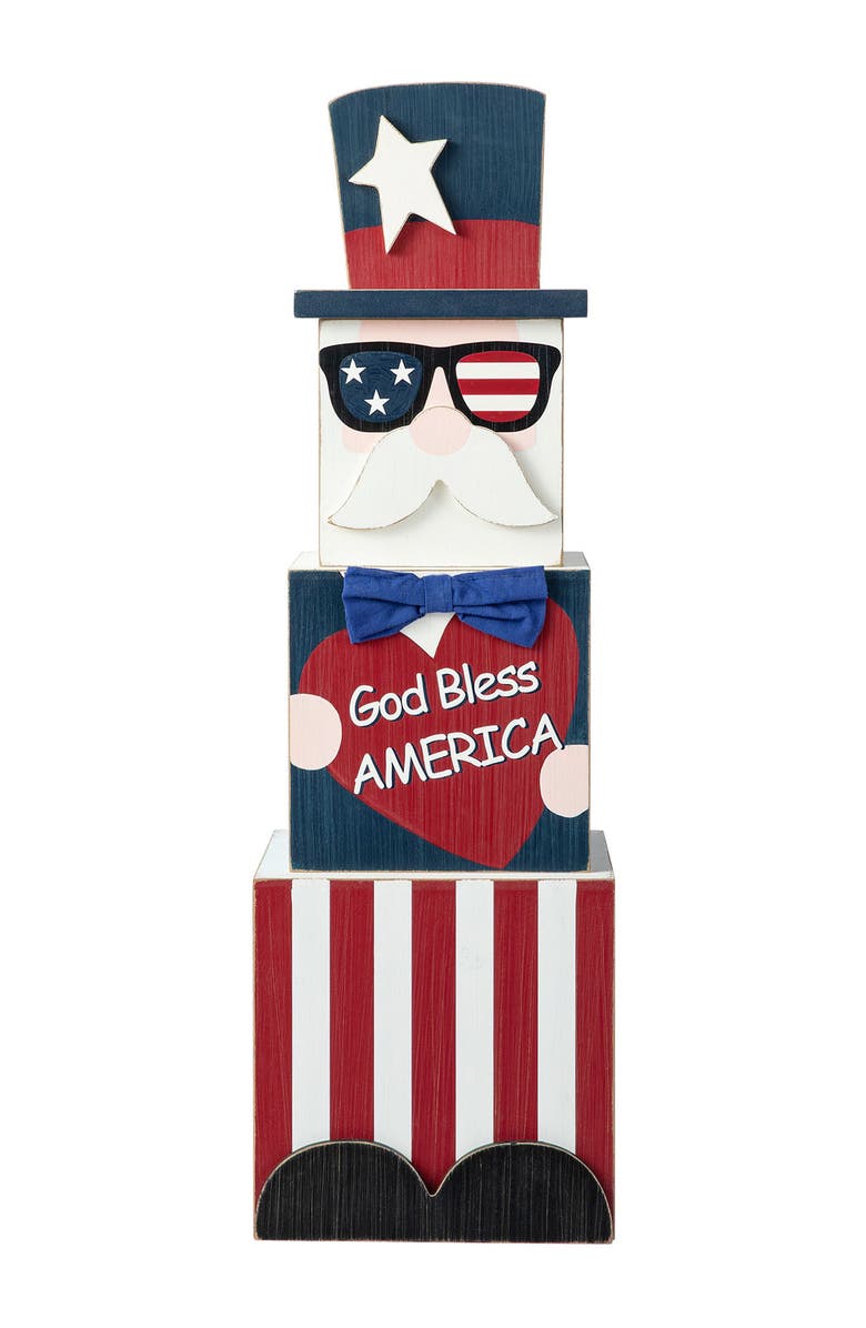 Glitzhome 24"H Double Sided Wooden Porch Decor Easter and July 4th, Alternate, color, Blue