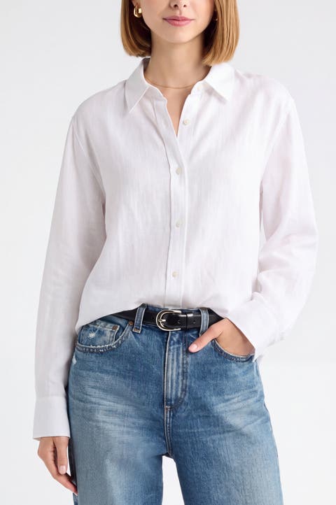 Relaxed Fit Long Sleeve Linen Blend Shirt