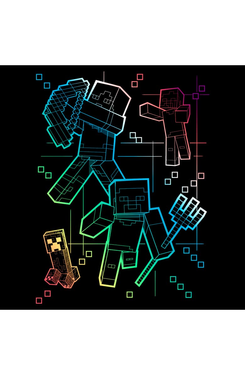 MINECRAFT Men's Minecraft Rainbow Characters Lines  Graphic T-Shirt, Alternate, color, Black