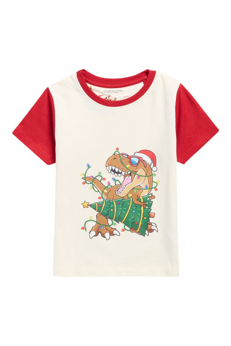 Kids' Christmas Dinosaur Graphic T-Shirt, Main, color, WHITE