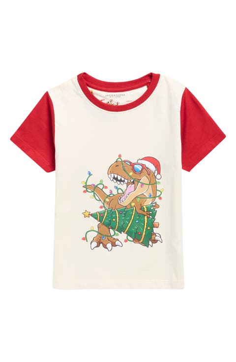 Kids' Christmas Dinosaur Graphic T-Shirt