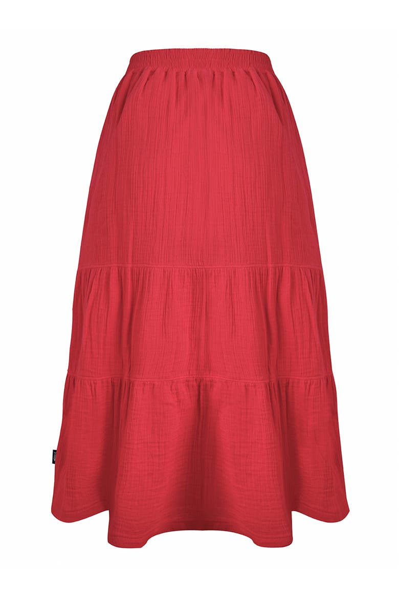 Lathika Tiered Midi Cotton Skirt, Alternate, color, Crimson