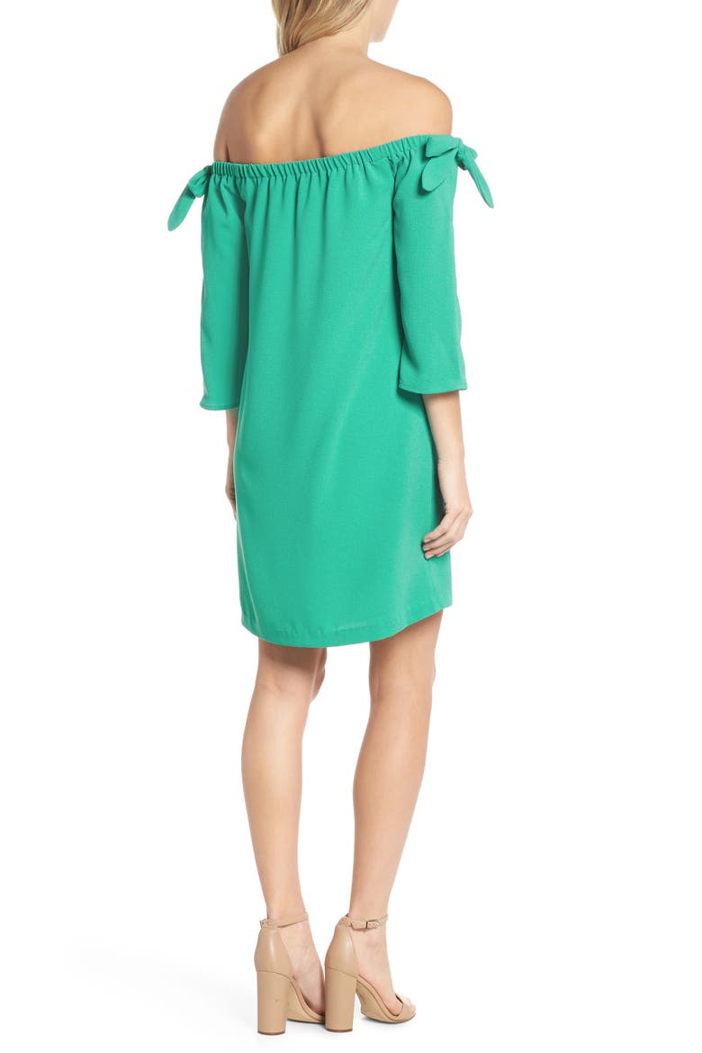 Tie Sleeve Off the Shoulder Shift Dress, Alternate, color, ATLANTIS