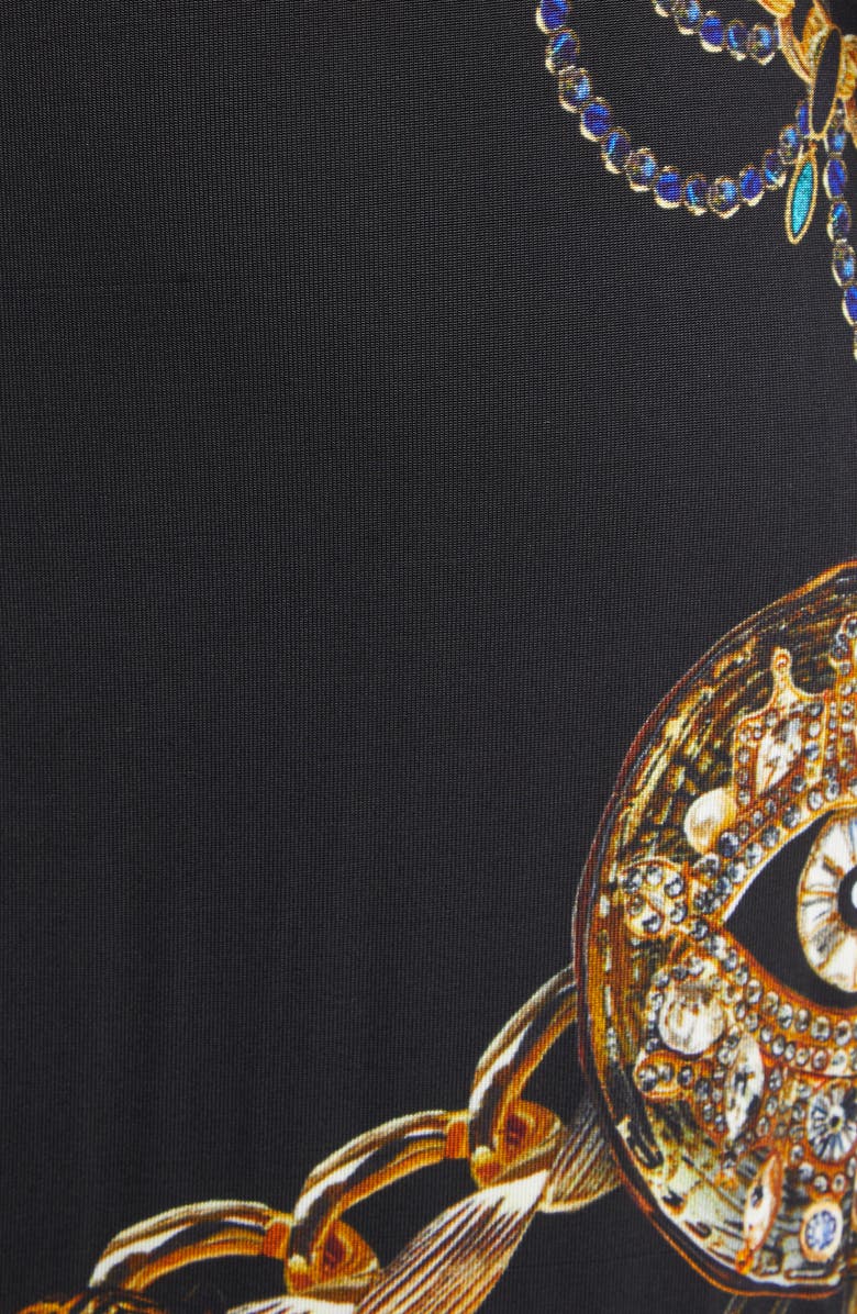 Camilla Amulets & Alchemy Print Gathered Long Sleeve Jersey Dress with Train, Alternate, color, Amulets And Alchemy