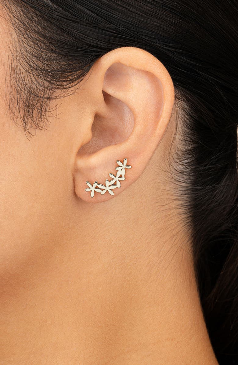 Sterling Forever Carly Floral Ear Crawlers, Alternate, color, Silver