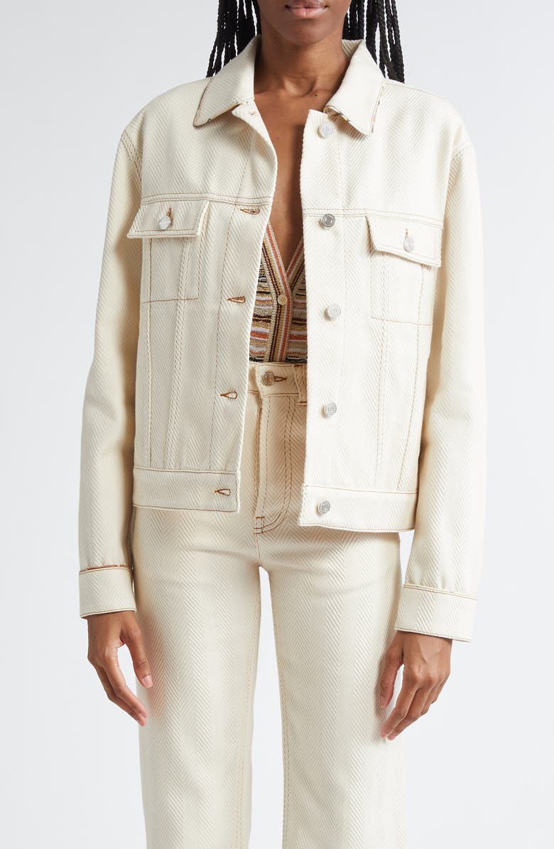 Missoni Cotton Herringbone Trucker Jacket, Main, color, Beige Denim Multi