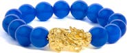 Haus of Brilliance 18K Yellow Gold Blue Agate Beaded Dragon Charm Bracelet