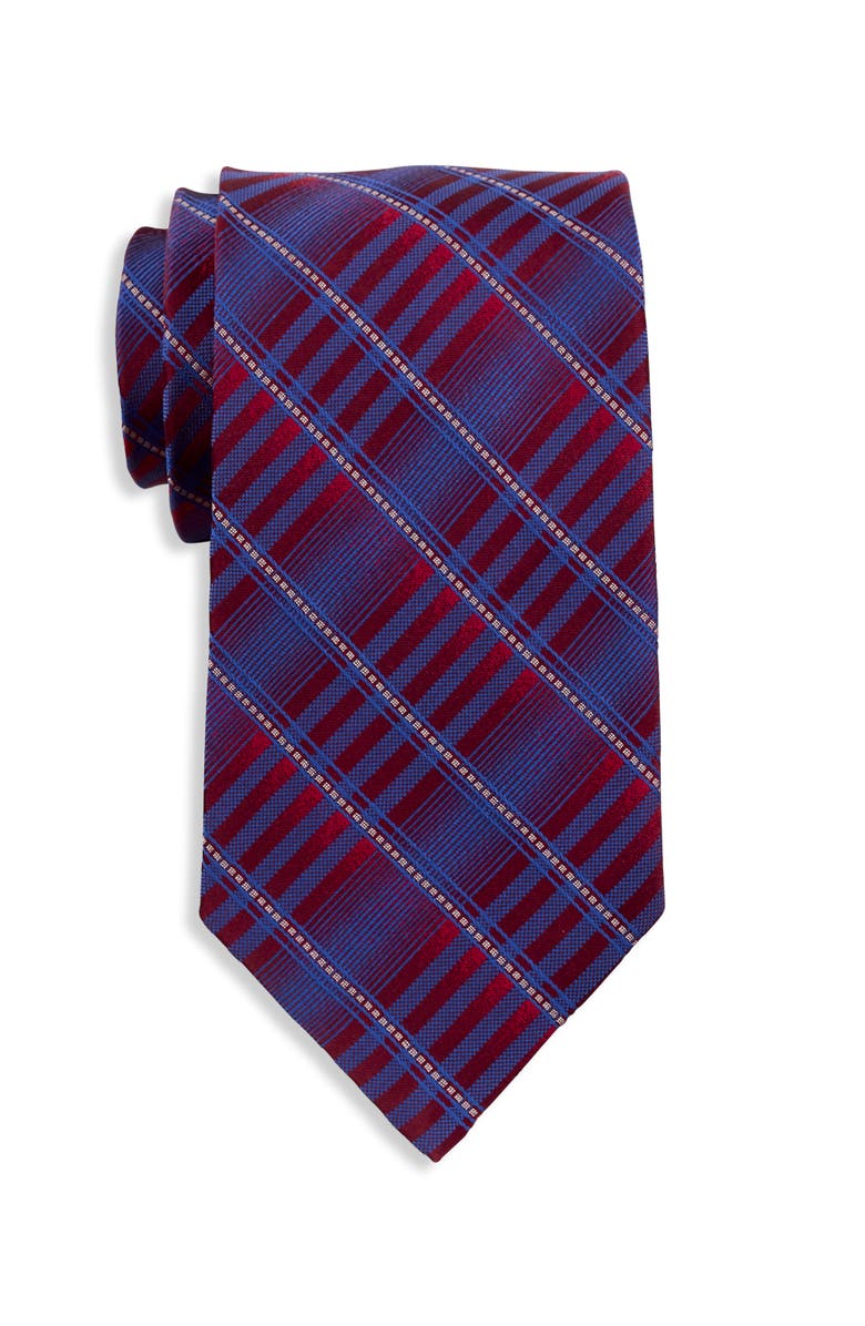 Synrgy by DXL Big & Tall Plaid Ombré Tie, Main, color, Burgundy