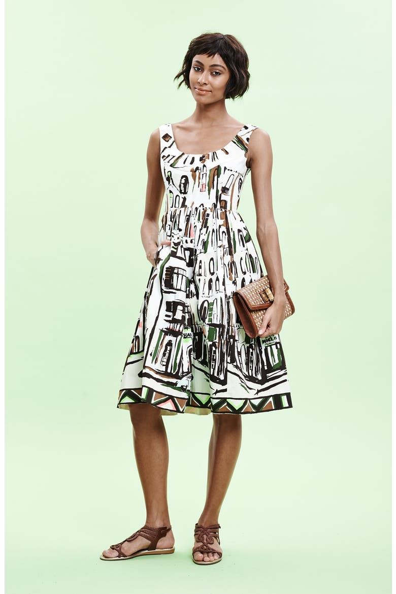 'landscape' print stretch cotton fit & flare dress, Alternate, color, MULTI CUBAN LANDSCAPE SCENE