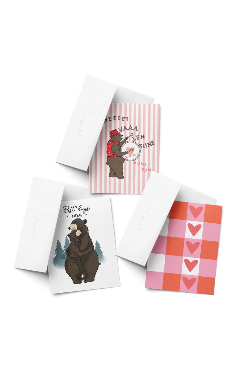 Ramus & Co Valentine's Day Friendship Greeting Card Pack Sets, 'Sweet VA LEN TINE Bear, Best Hugs Ever, Heart Grid', Main, color, Multi-Pack
